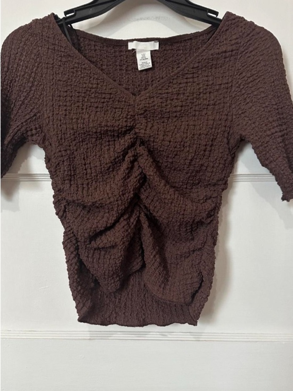 H&M Brown Ruched Textured Women's Crop Top